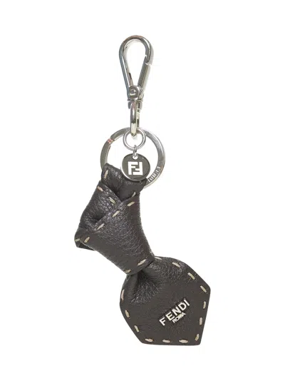 Fendi Men Brown Selleria Charm In Metallic