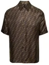 Fendi Men Brown Shirt With Ff Motif In Silk Man In Brown