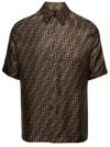 Fendi Men Brown Shirt With Ff Motif In Silk Man In Brown