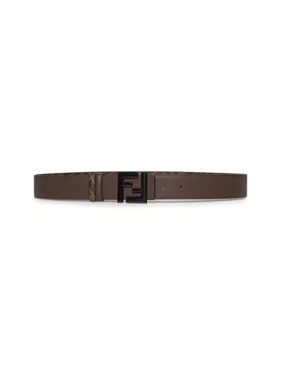 Fendi Logo Plaque Reversible Belt In Marrone