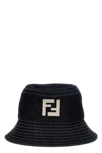 Fendi Men Bucket Logo Hat In Blue