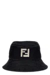 Fendi Ff-motif Denim Bucket Hat In Blue