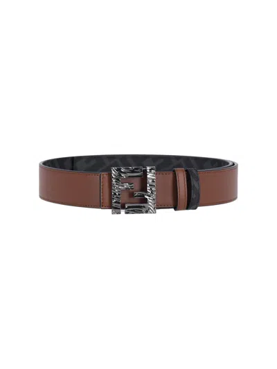 Fendi Men's Calf Leather Belt With Fabric Lining In Brown