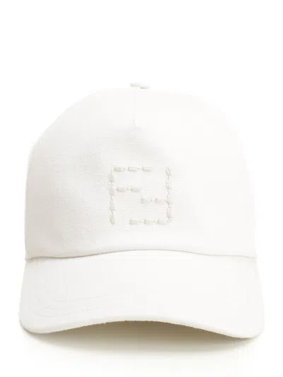 Fendi Men Canvas Baseball Cap In White