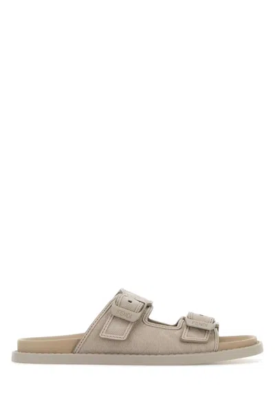 Fendi Men Cappuccino Leather  Feel Slippers