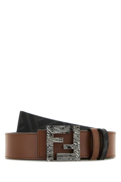 Fendi Men Caramel Leather Reversible Belt