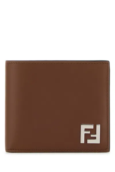 Fendi Men Caramel Leather Wallet In Brown