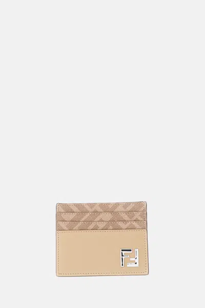 Fendi Leather Card Holder In Nude