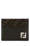 Fendi Brown Card-holder With Squared Ff Motif In Leather And Ff Canvas Man In Multicolor