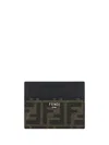 Fendi Three-compartment Jacquard Card Holder With Stama Logo In Brown