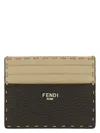Fendi Men Two-tone Leather Sellerie Card Holder In Beige