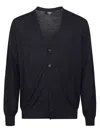 Fendi Wool Cardigan With V-neckline And Ribbed Finish In Blue