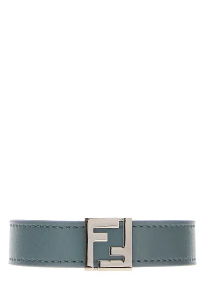 Fendi Men Cerulean Blue Leather Ff Bracelet