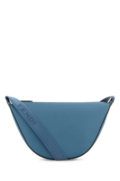 Fendi Men Cerulean Blue Leather Small  Melon Crossbody Bag