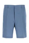 Fendi Linen Bermuda With Jacquard Trousers Light Blue In Blue