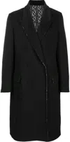 Fendi Ff-print Double-breasted Reversible Coat In Nero Nero,naturale