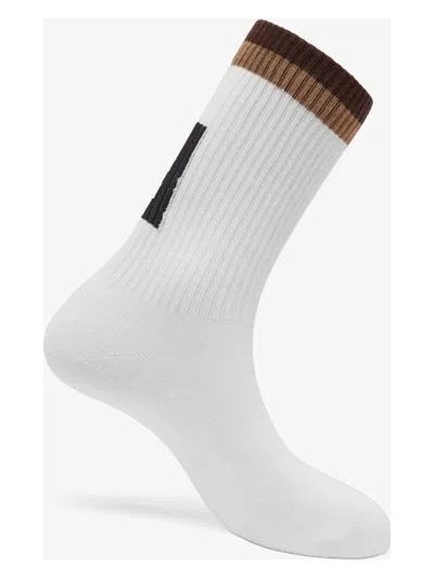 Fendi Men's Cotton Blend Socks In Bianconero