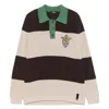 Fendi Knitted Cotton Polo Shirt With Brown And Beige Stripes In Multi