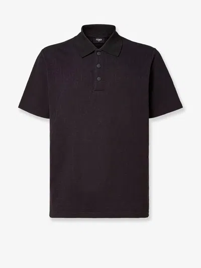 Fendi Men Cotton Polo Shirt With Ff Motif In Brown