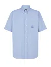 Fendi Embroidered-pocket Short-sleeve Shirt In Blue