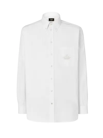 Fendi Embroidered-logo Shirt In White