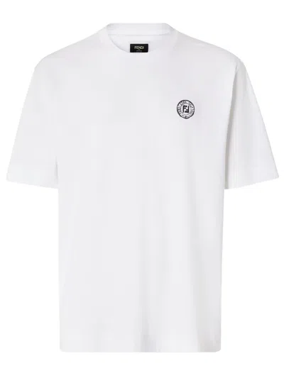 Fendi Men Cotton T-shirt With Ff Embroidery In Multi