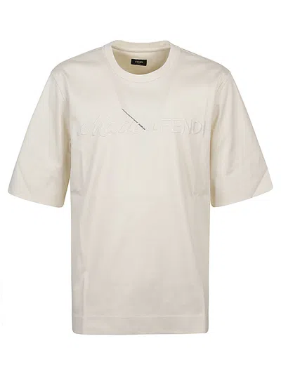 Fendi Men Cotton T-shirt In Neutral