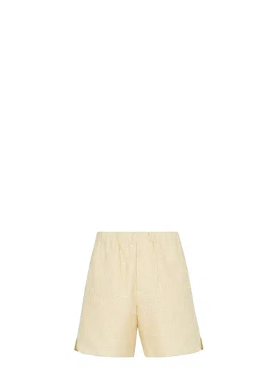FENDI MEN'S CREAM LINEN BLEND BERMUDA SHORTS