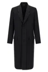 Fendi Crepe Wool Coat With Double Layer Satin Lapel In Black