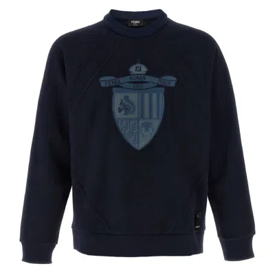 Fendi Men's Crest Print Sweatshrt In Blue