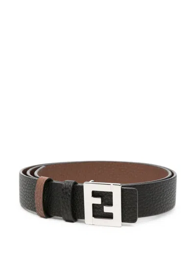 Fendi Men's Cuoio Romano Leather Belt In Neroebano