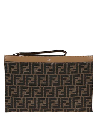 Fendi Men Custodia Piatta Media In Brown