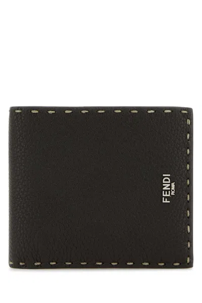 Fendi Men Dark Brown Leather Selleria Wallet