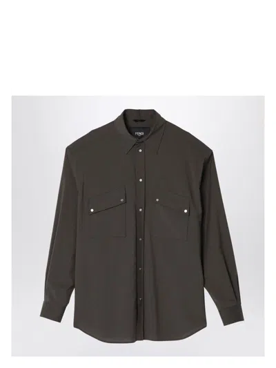 FENDI MEN'S DARK WOOL BLOUSON