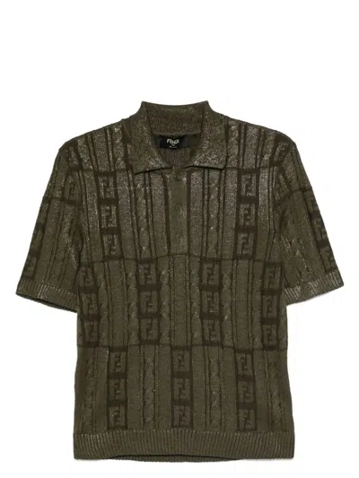 FENDI MEN'S DARK WOOL POLO T-SHIRT