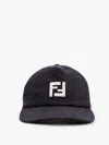 Fendi Men Denim Baseball Hat With Logo Embroidery In Black