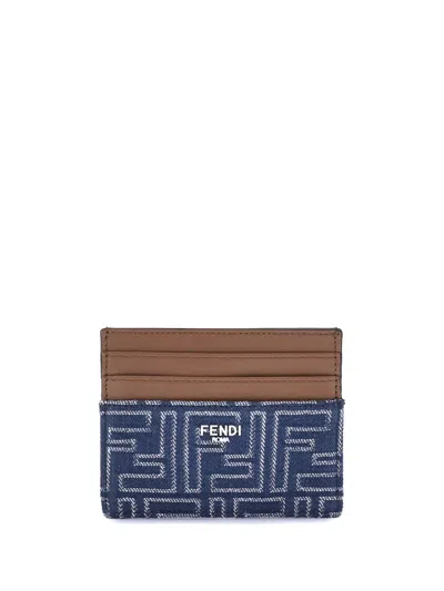 Fendi Men Denim Card Holder In Blue