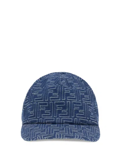 Fendi Men Denim Embroidery Baseball Hat In Blue
