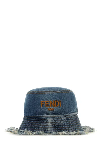Fendi Men Denim Hat In Blue