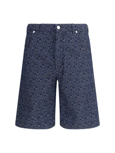 Fendi Men Denim Shorts In Blue