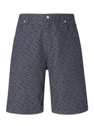 Fendi Ff Jacquard Denim Shorts In Black