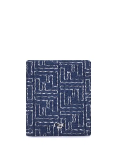 Fendi Men Denim Wallet In Blue