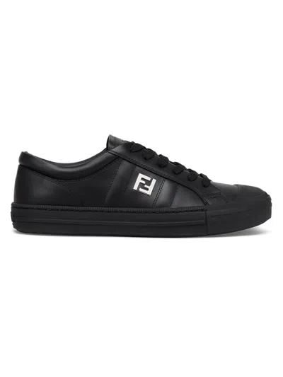 Fendi Domino Leather Low-top Sneakers In Black