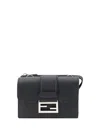 Fendi Baguette Double Leather Crossbody Bag In Black