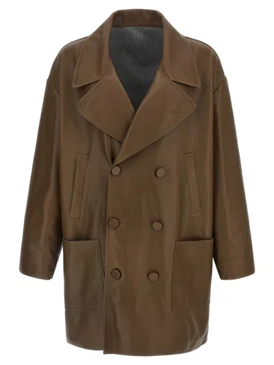 FENDI FENDI MEN DOUBLE-BREASTED LEATHER COAT