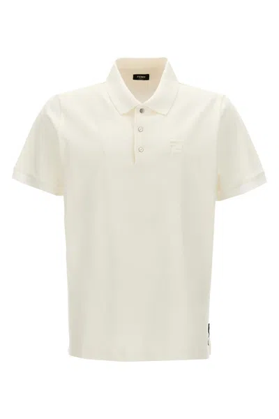 Fendi White Cotton Piquet Polo Shirt With Ff
