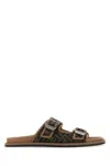 Fendi Canvas Feel Slippers With Adjustable Straps And Ff Motif Embroidery