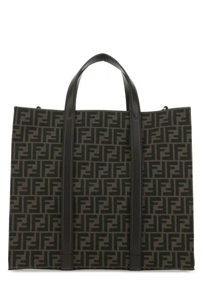 Fendi Men Embroidered Canvas Shopping Bag In Multicolor