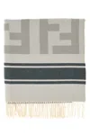 Fendi Men Embroidered Cotton Blend Beach Towel In Gray