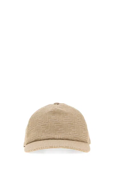 Fendi Men Embroidered Denim Baseball Cap In Neutral